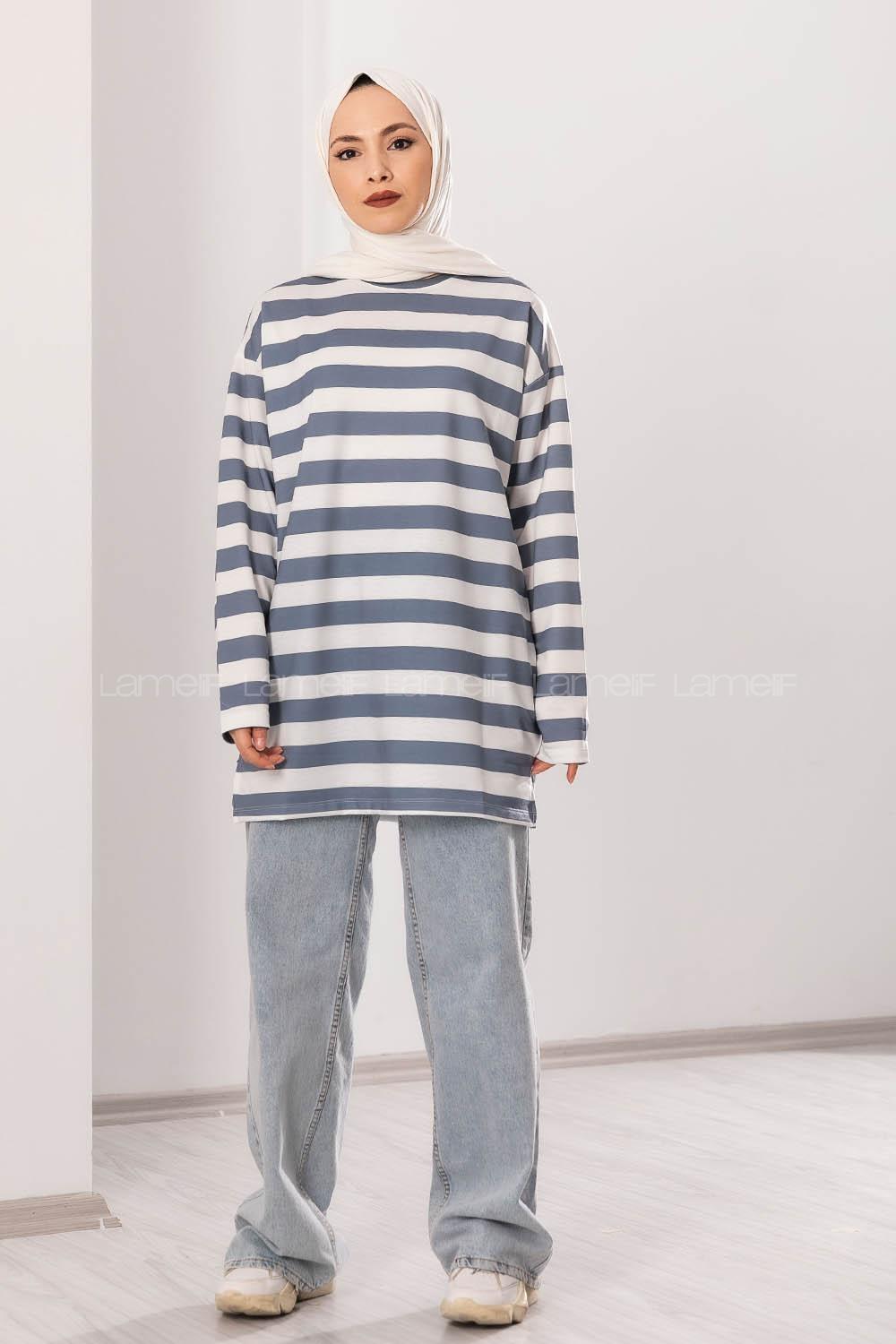 Modalamelif Salaş Çizgi Detaylı Tunik Gri