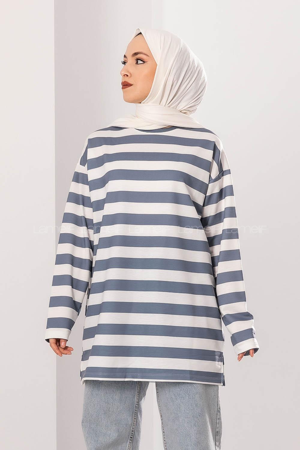 Modalamelif Salaş Çizgi Detaylı Tunik Gri