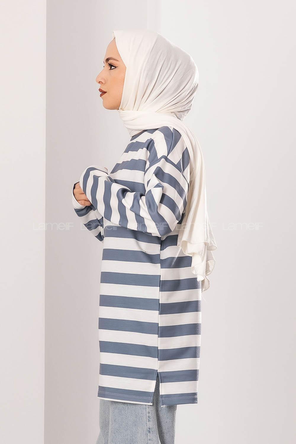 Modalamelif Salaş Çizgi Detaylı Tunik Gri