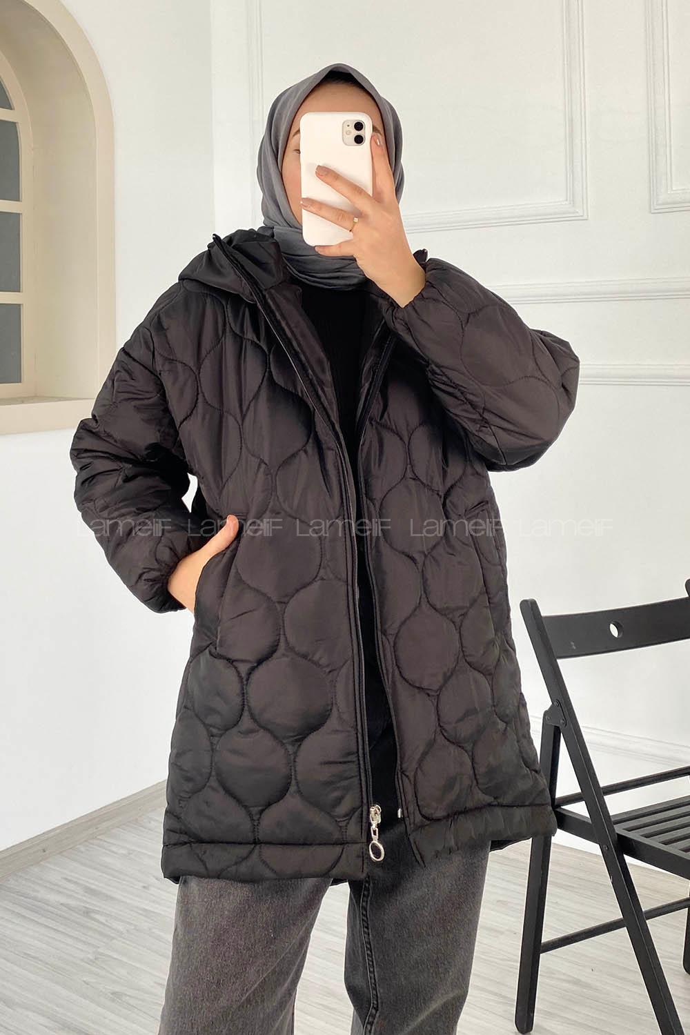 Modalamelif Kapitone Model Kapüşonlu Şişme Mont Siyah