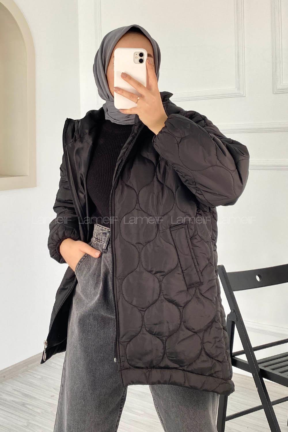 Modalamelif Kapitone Model Kapüşonlu Şişme Mont Siyah