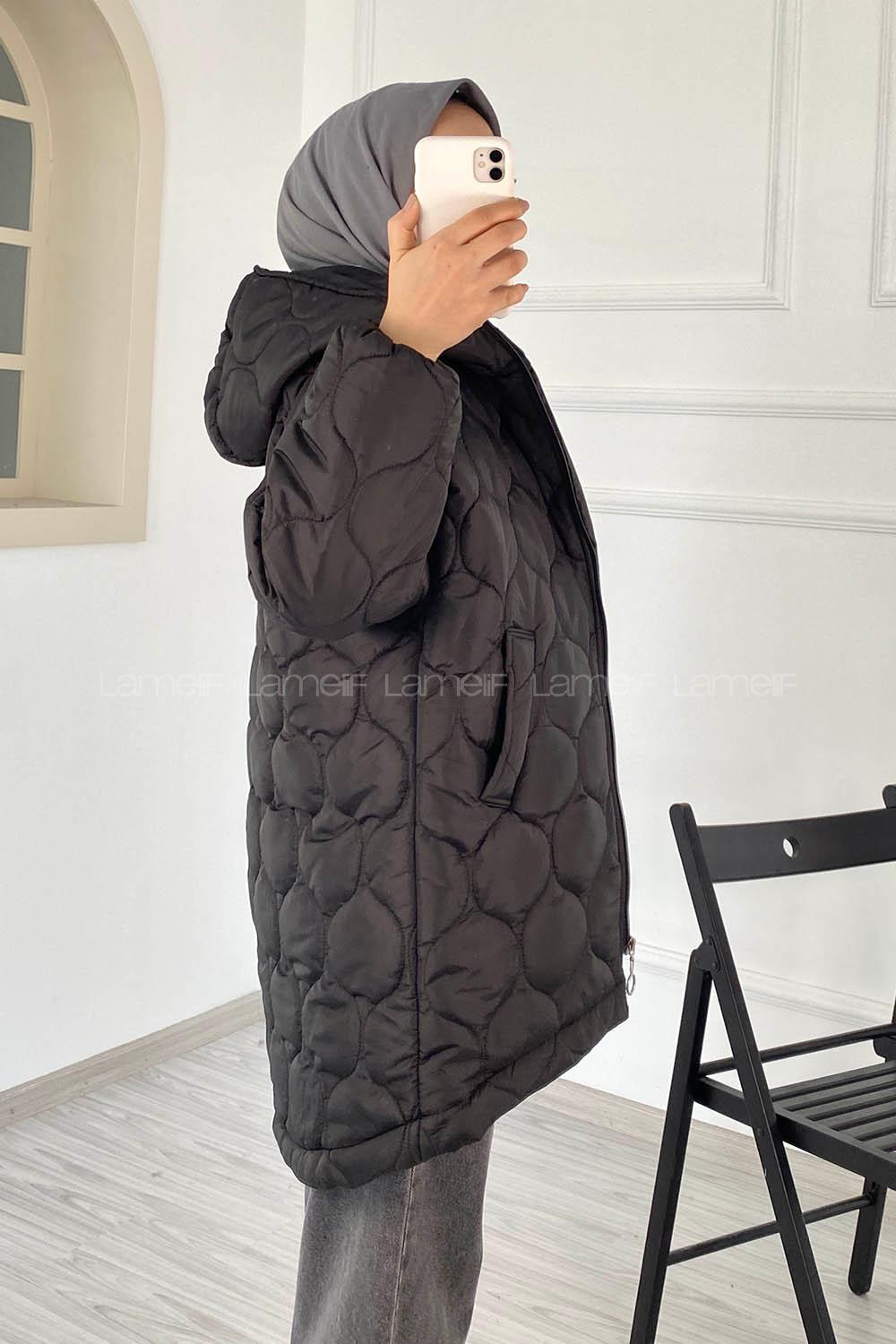 Modalamelif Kapitone Model Kapüşonlu Şişme Mont Siyah