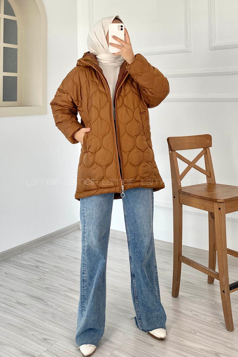 Modalamelif Kapitone Model Kapüşonlu Şişme Mont Taba