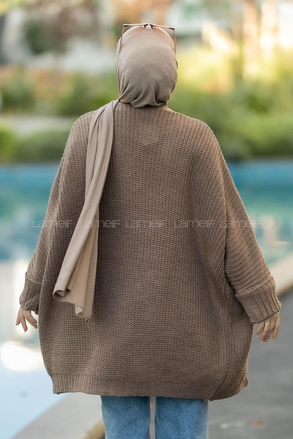 Modalamelif Duble Kol Çift Cepli Salaş Triko Hırka Kahve