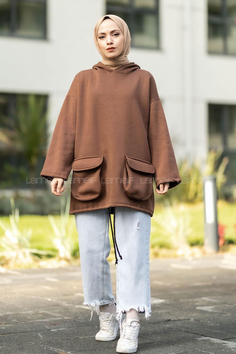 Modalamelif Körük Cepli Sweatshirt Acı Kahve