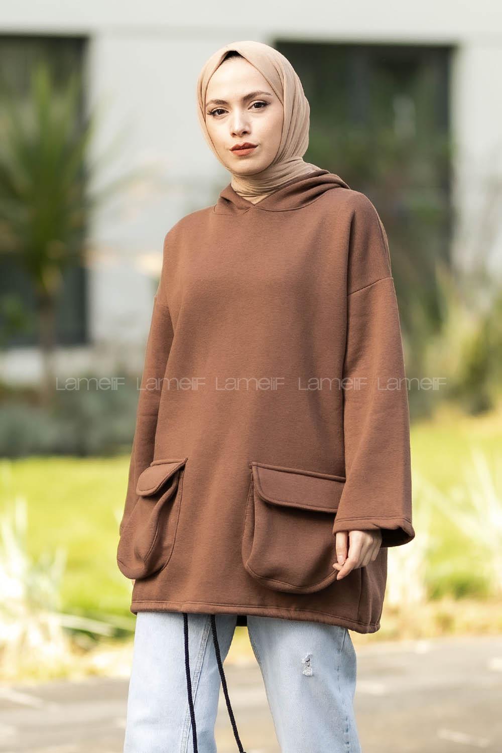 Modalamelif Körük Cepli Sweatshirt Acı Kahve