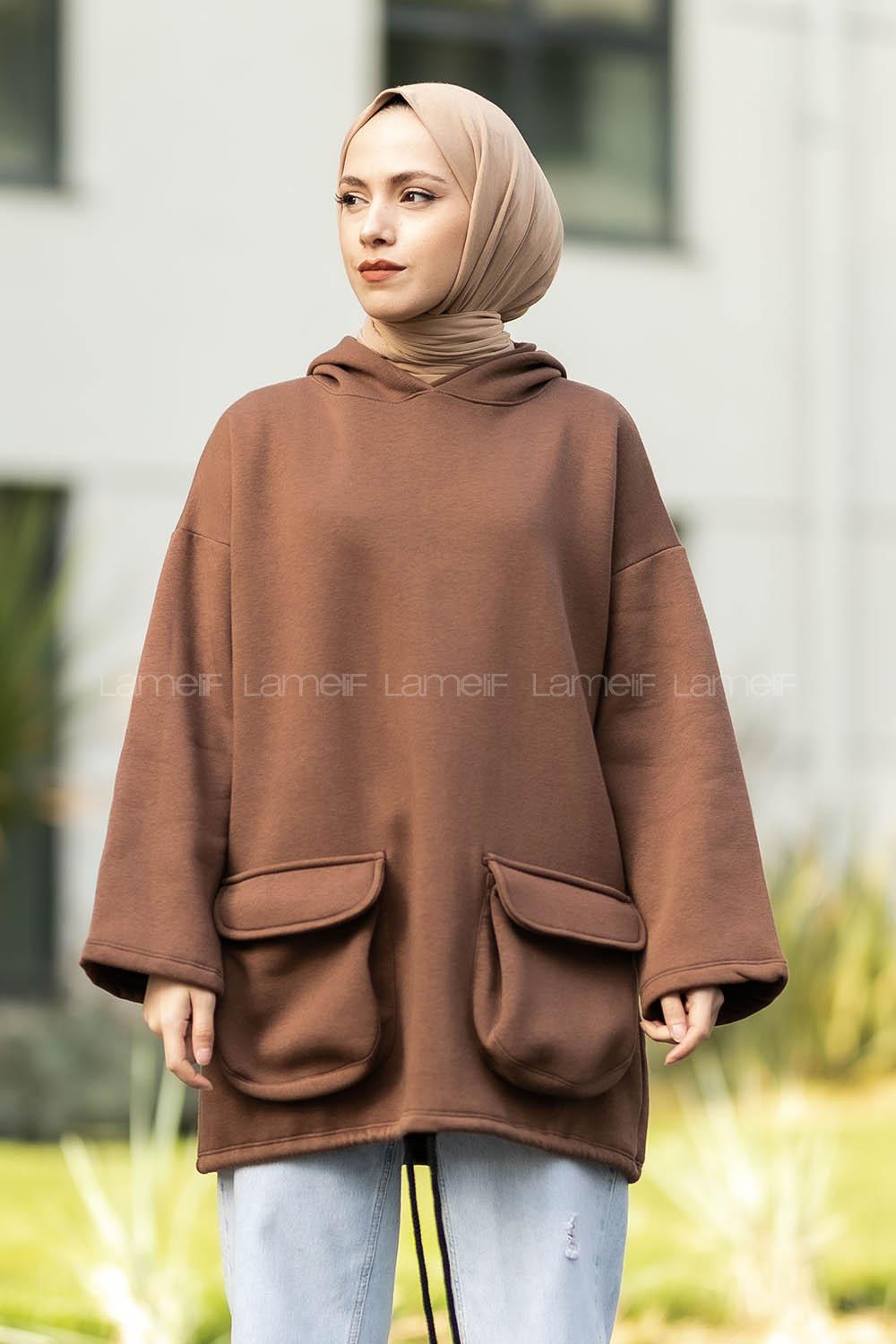 Modalamelif Körük Cepli Sweatshirt Acı Kahve