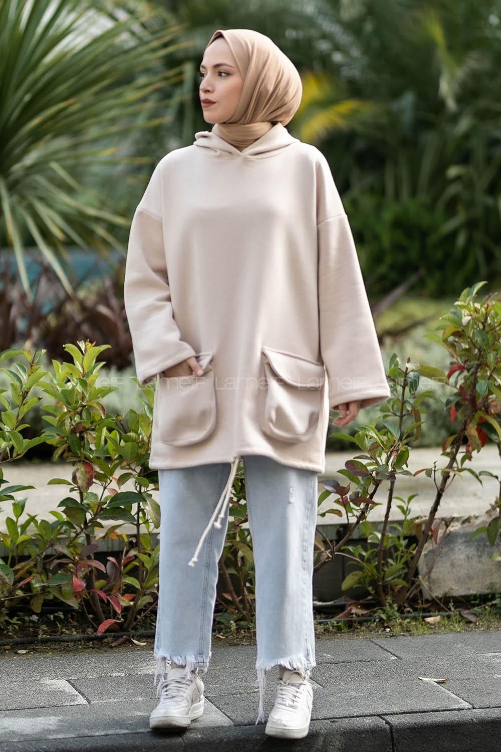 Modalamelif Körük Cepli Sweatshirt Krem