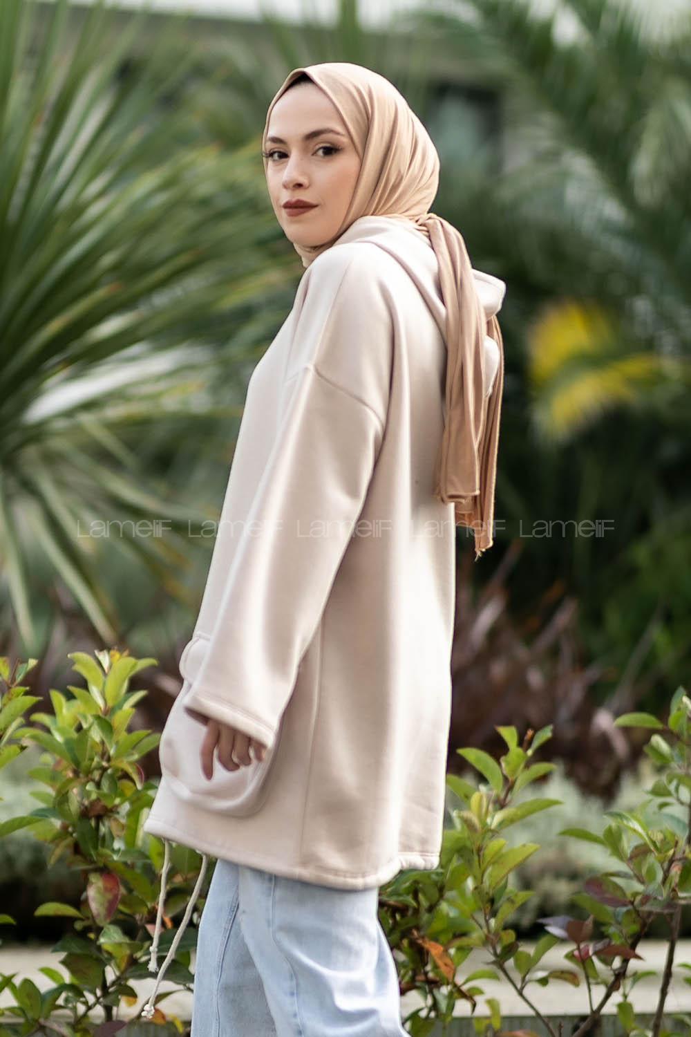 Modalamelif Körük Cepli Sweatshirt Krem