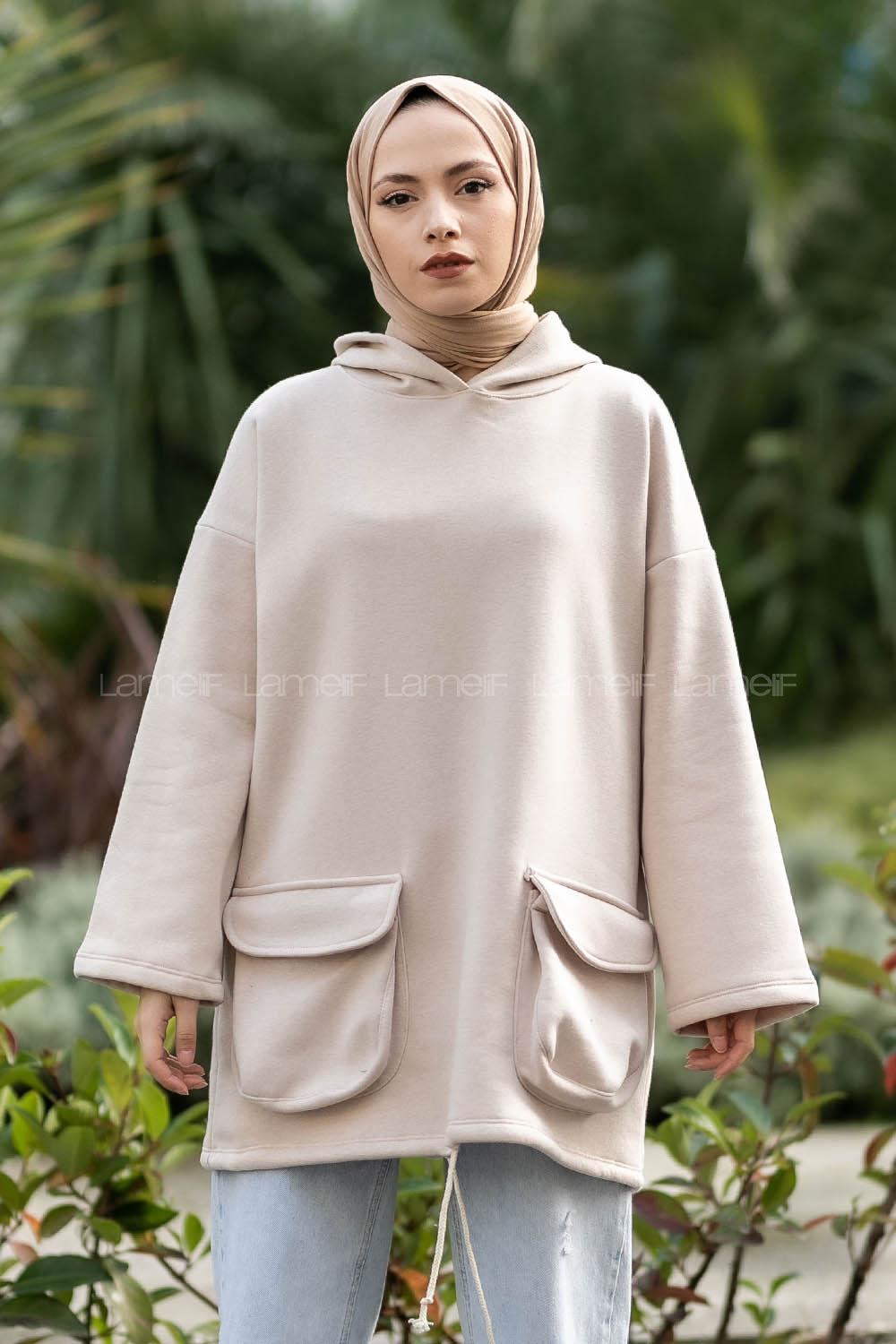 Modalamelif Körük Cepli Sweatshirt Krem