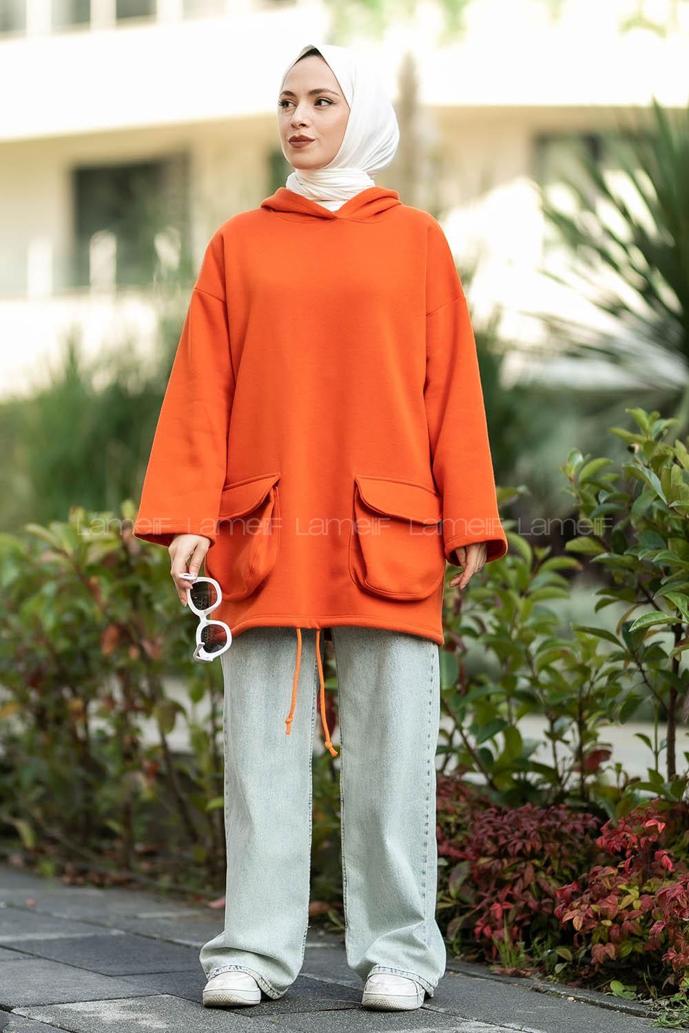 Modalamelif Körük Cepli Sweatshirt Oranj