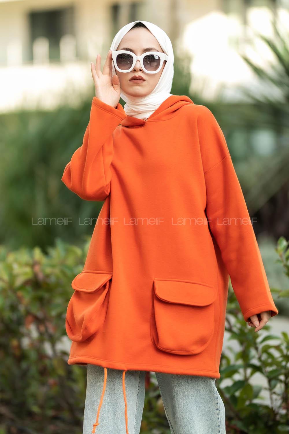 Modalamelif Körük Cepli Sweatshirt Oranj