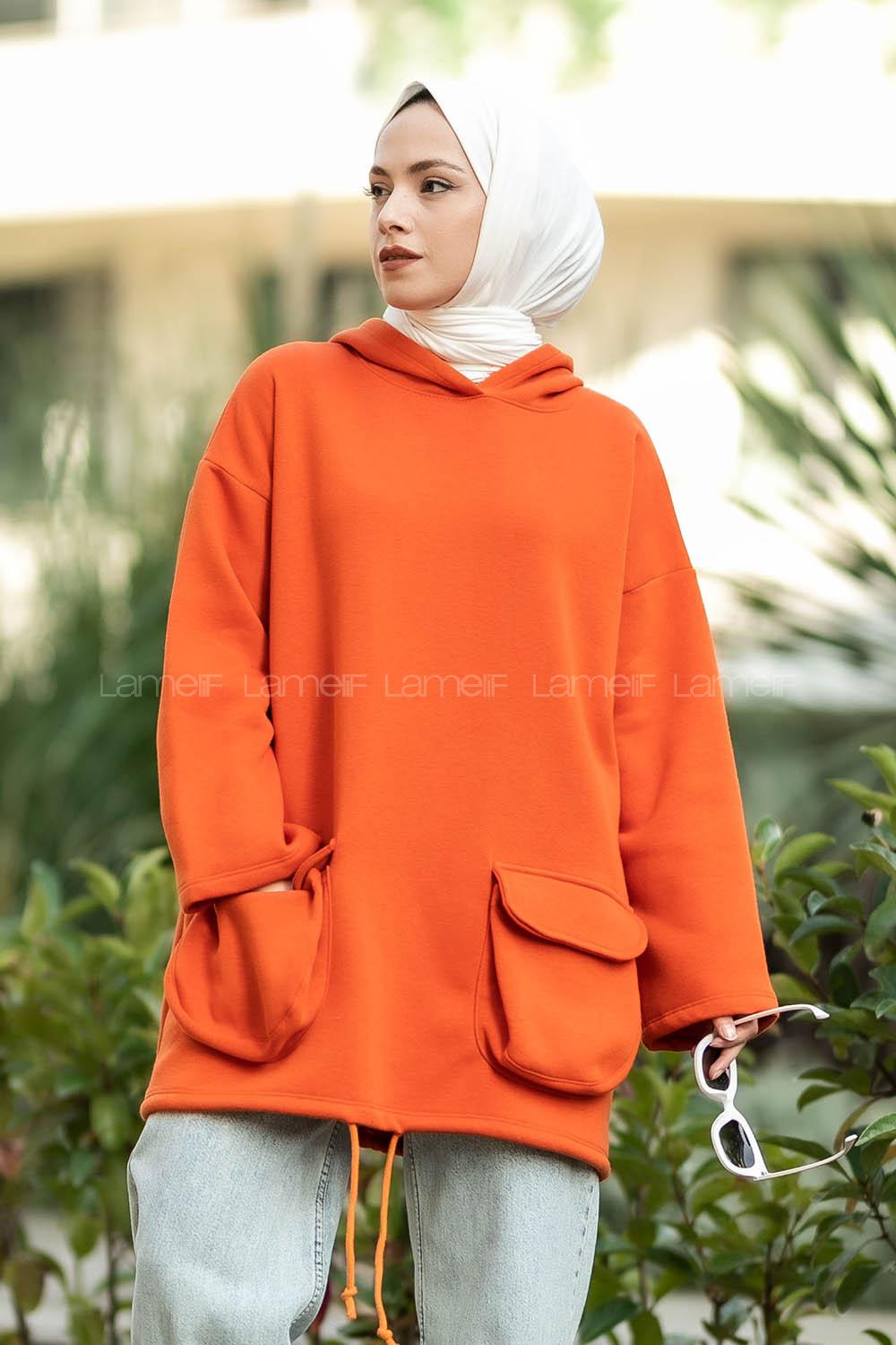 Modalamelif Körük Cepli Sweatshirt Oranj