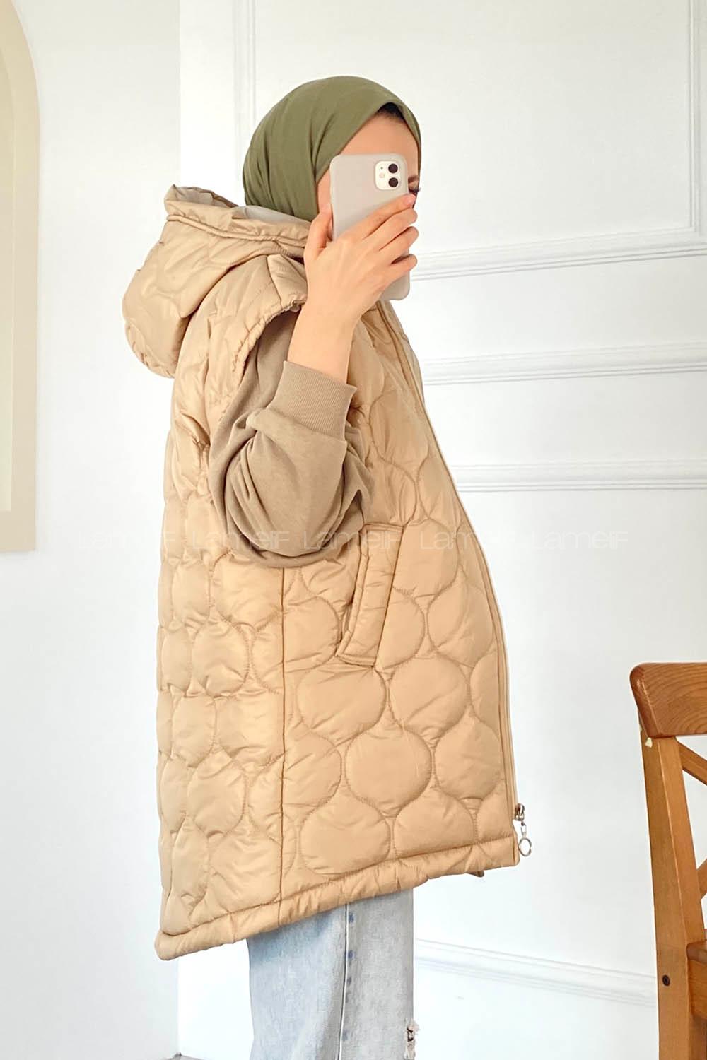 Modalamelif Kapitone Desenli Çift Cepli Kapüşonlu Şişme Yelek Taş