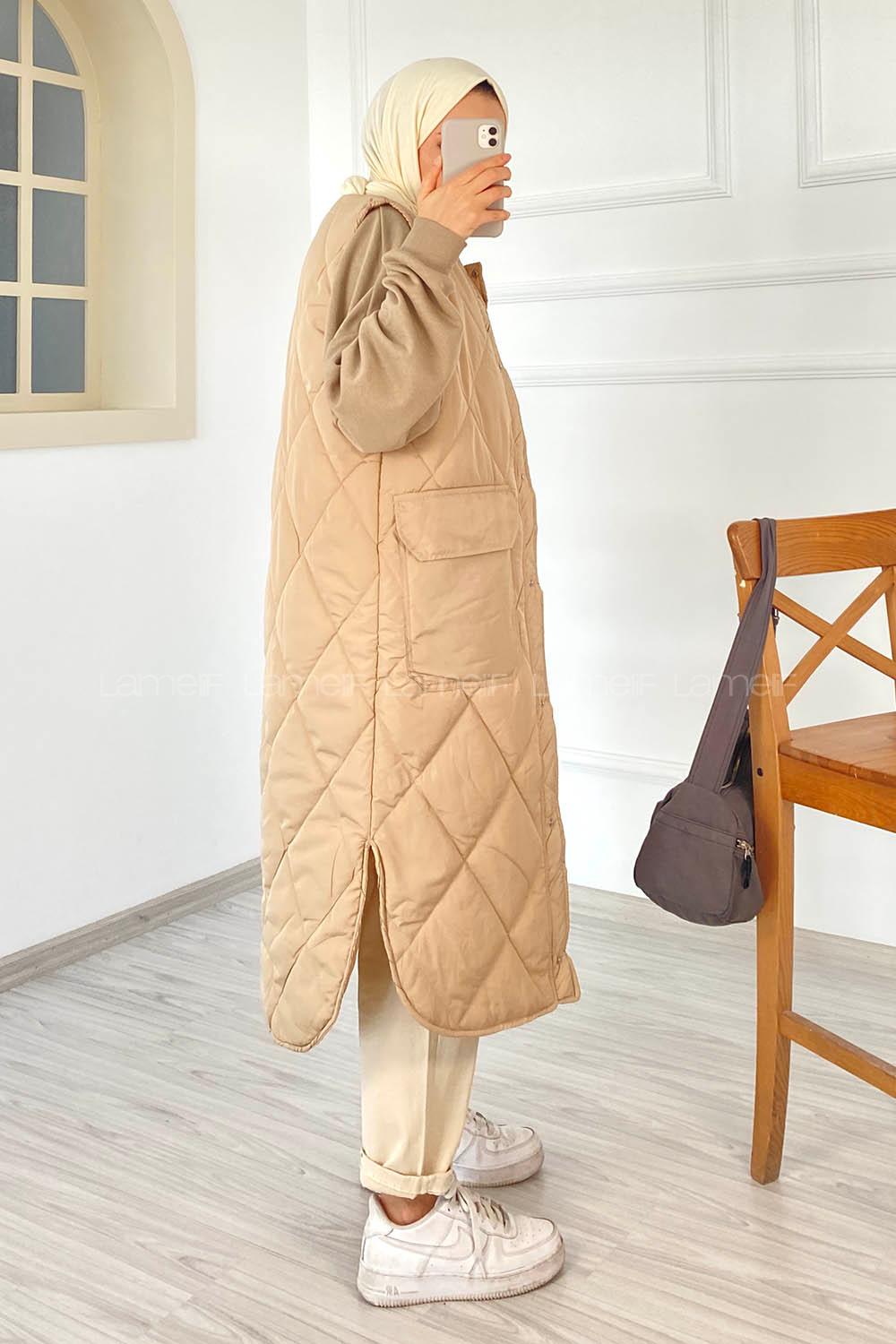 Modalamelif Kapitone Desenli Çift Kapak Cepli Şişme Yelek Taşrengi