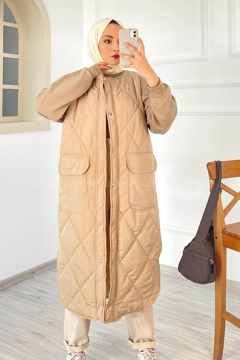 Modalamelif Kapitone Desenli Çift Kapak Cepli Şişme Yelek Taşrengi