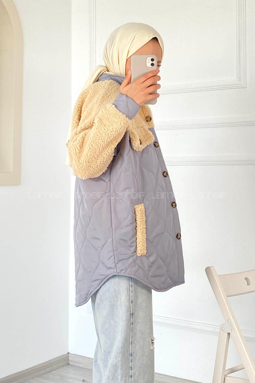 Modalamelif Kapitone Model Peluş Garnili Mont Mavi