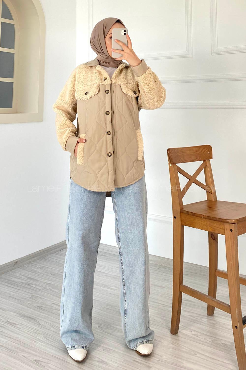 Modalamelif Kapitone Model Peluş Garnili Mont Sütlükahve