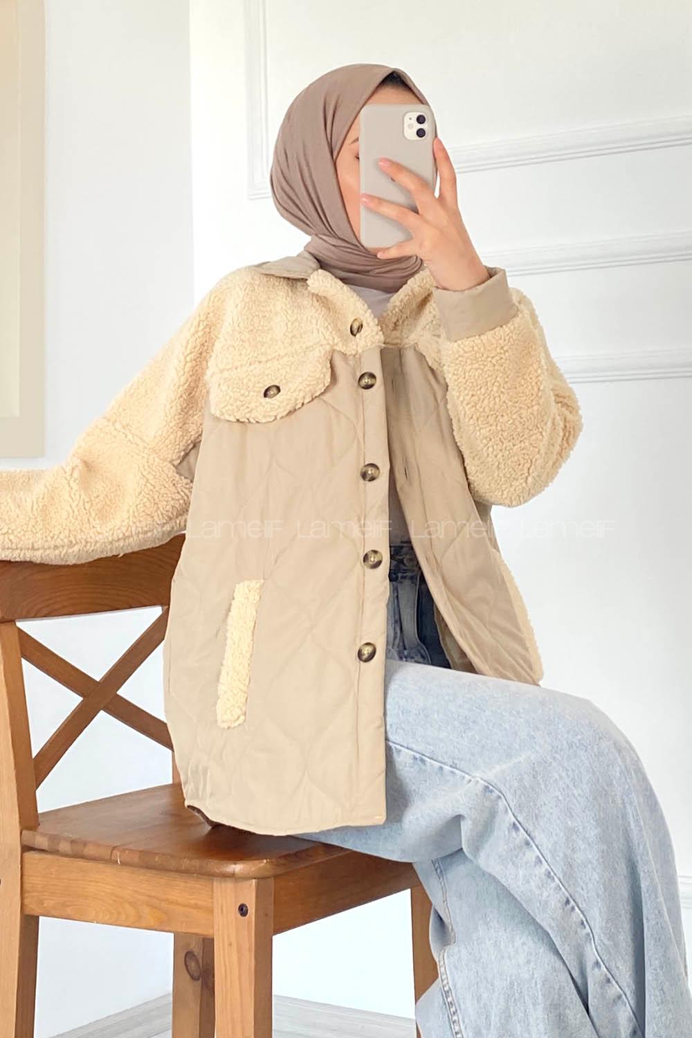 Modalamelif Kapitone Model Peluş Garnili Mont Sütlükahve