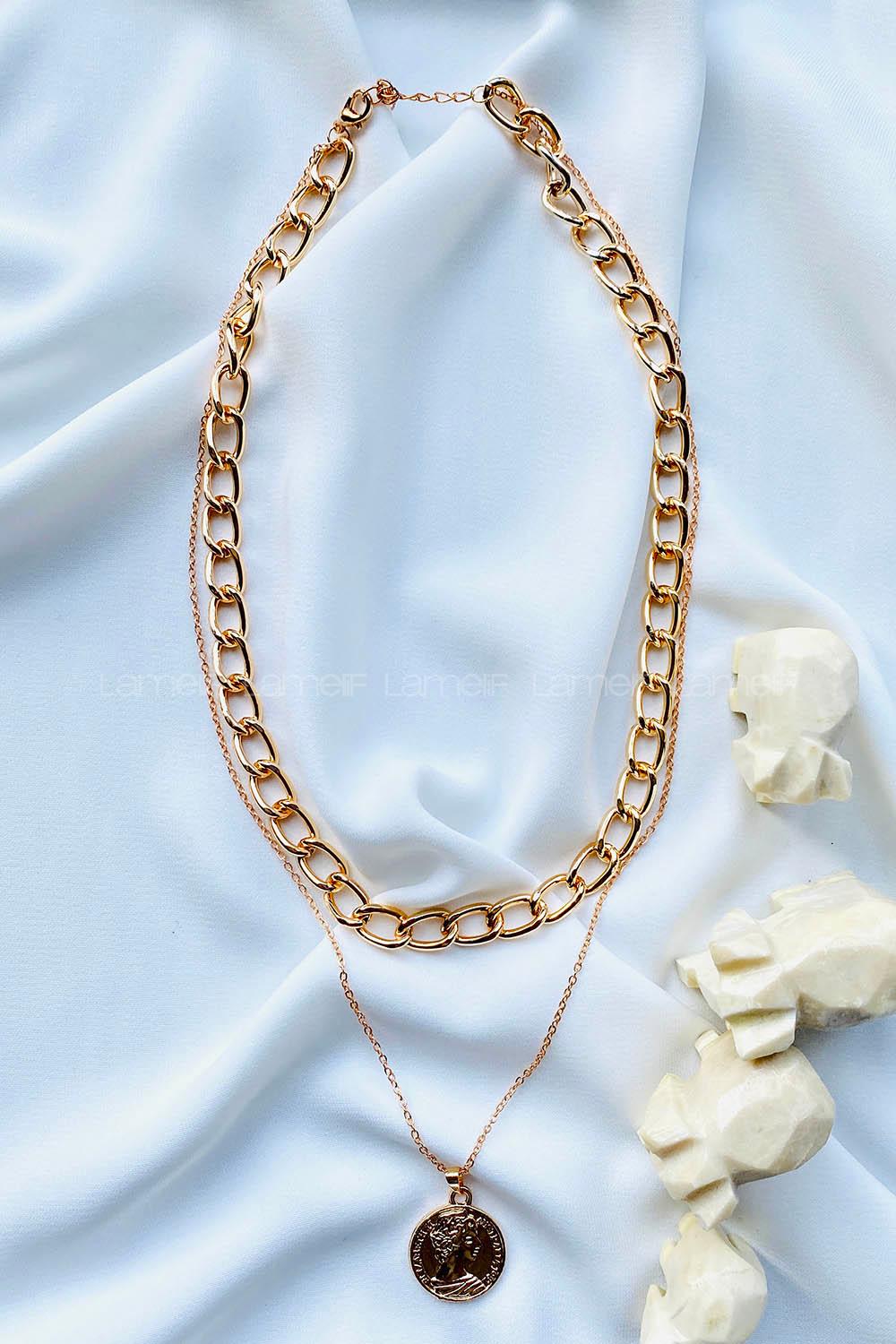 Modalamelif Gold 2Li Kombin Madalyon Detay Kolye