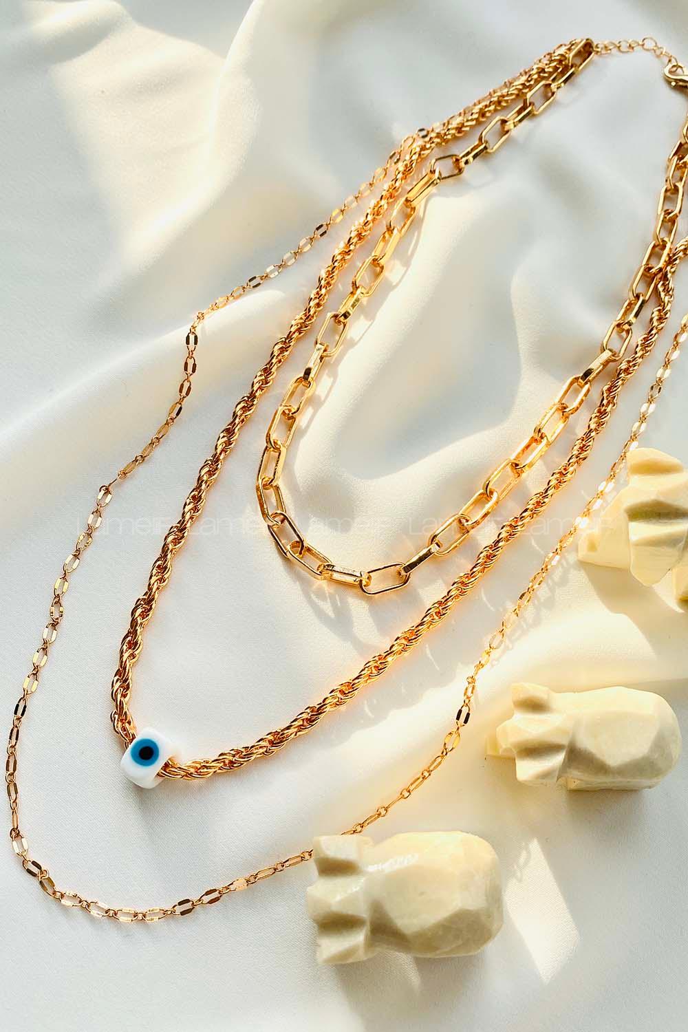 Modalamelif Gold 3Lü Kombin Nazar Boncuk Detaylı Kolye