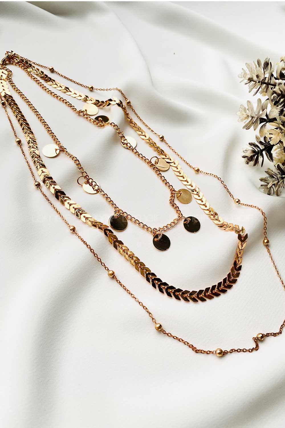 Modalamelif Gold 3Lü Kombin Pul Detaylı Zincir Kolye