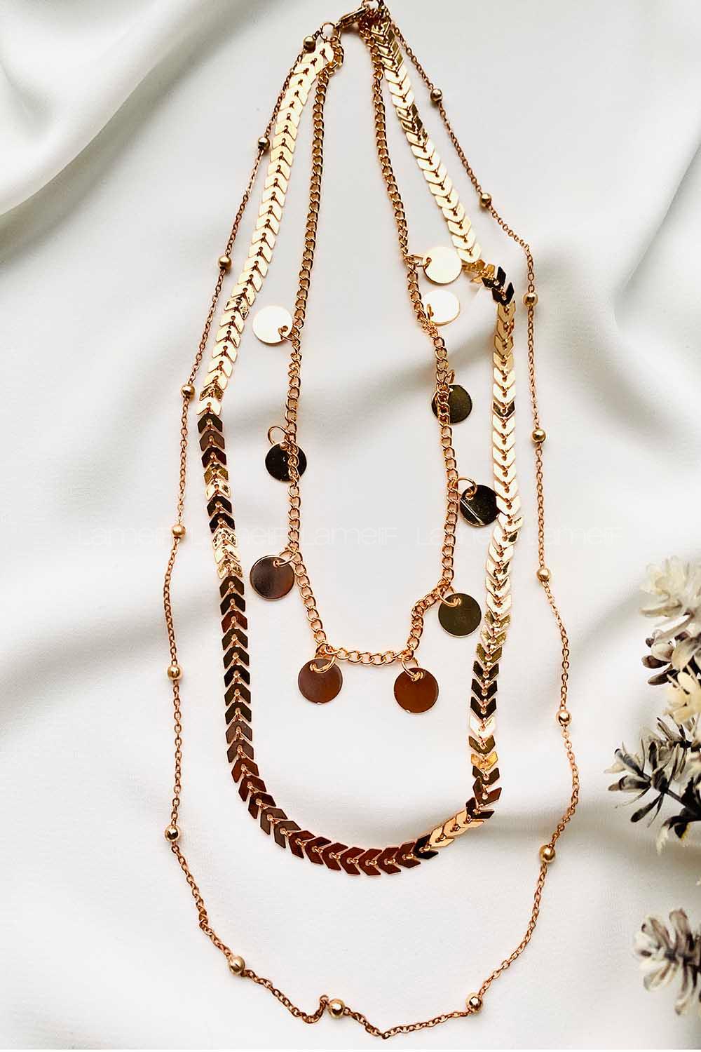 Modalamelif Gold 3Lü Kombin Pul Detaylı Zincir Kolye