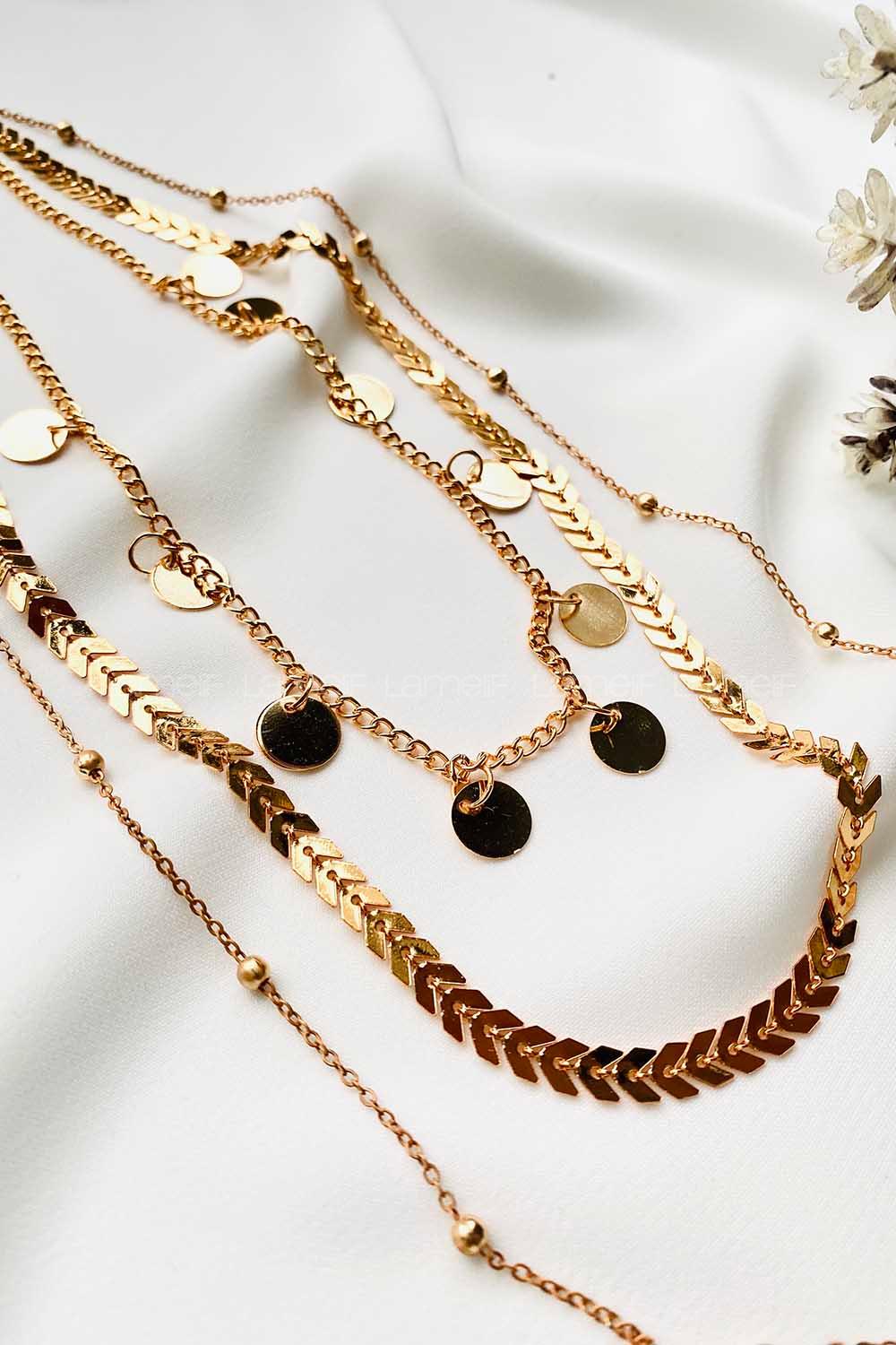 Modalamelif Gold 3Lü Kombin Pul Detaylı Zincir Kolye