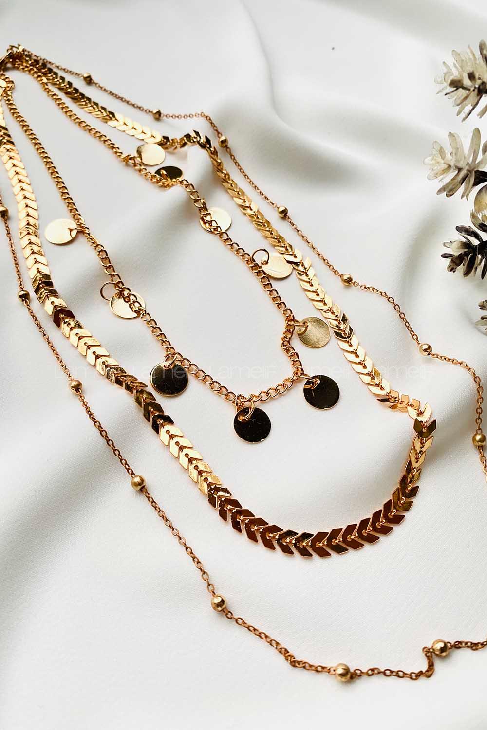 Modalamelif Gold 3Lü Kombin Pul Detaylı Zincir Kolye