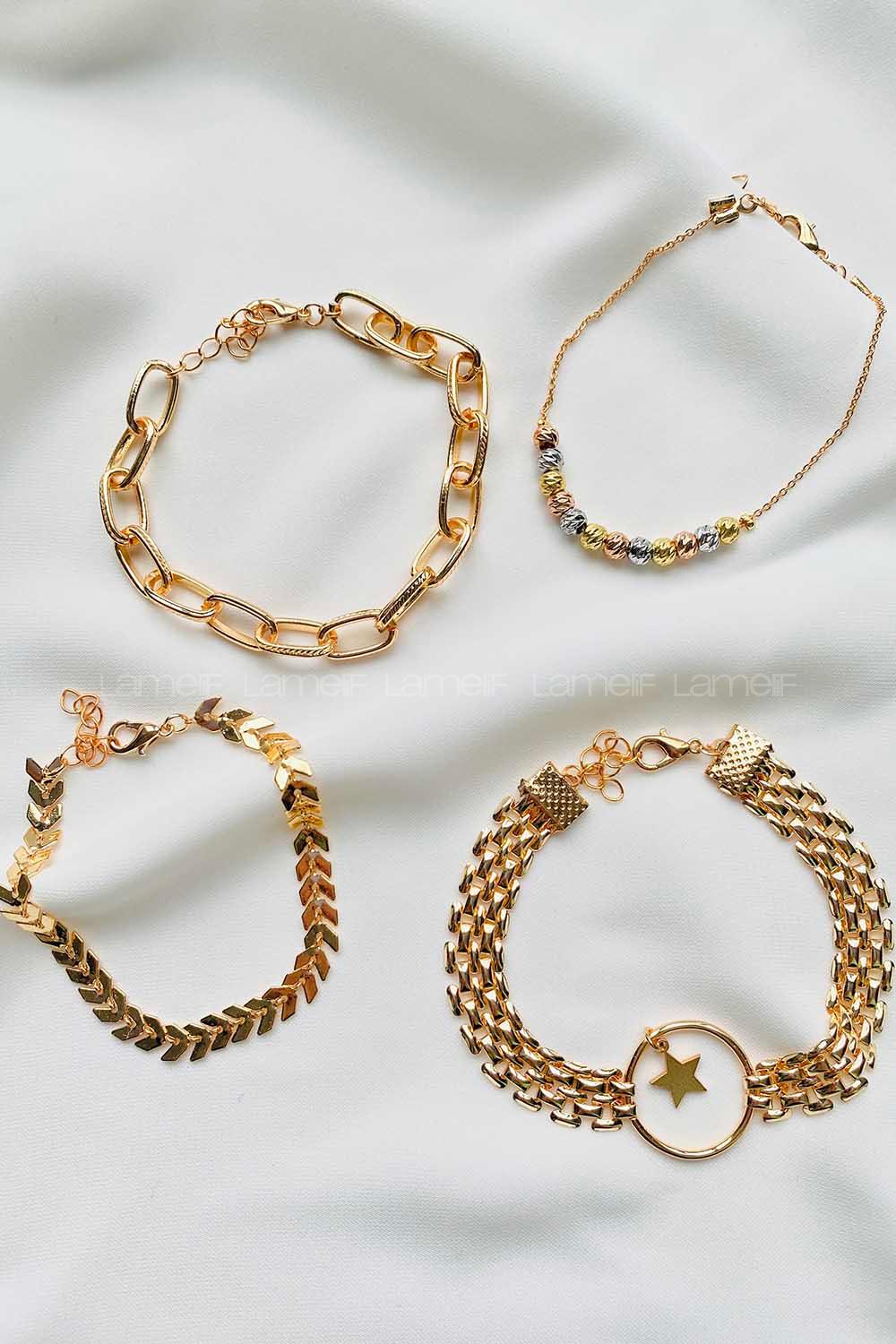 Modalamelif Gold 4Lü Dorika Boncuk Yıldız Detay Bileklik Seti