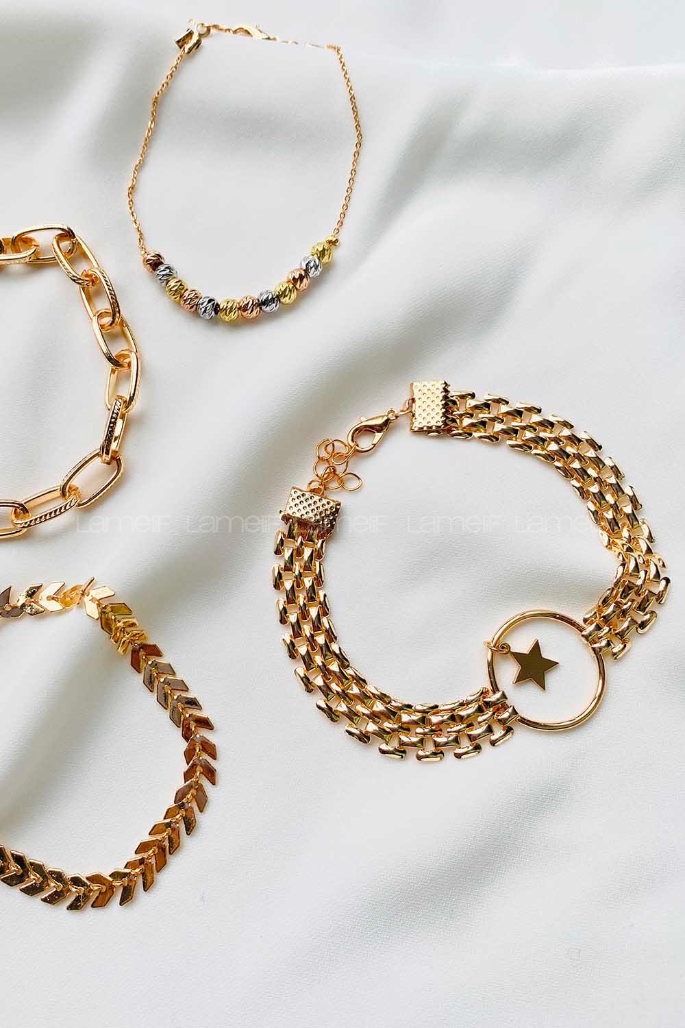 Modalamelif Gold 4Lü Dorika Boncuk Yıldız Detay Bileklik Seti