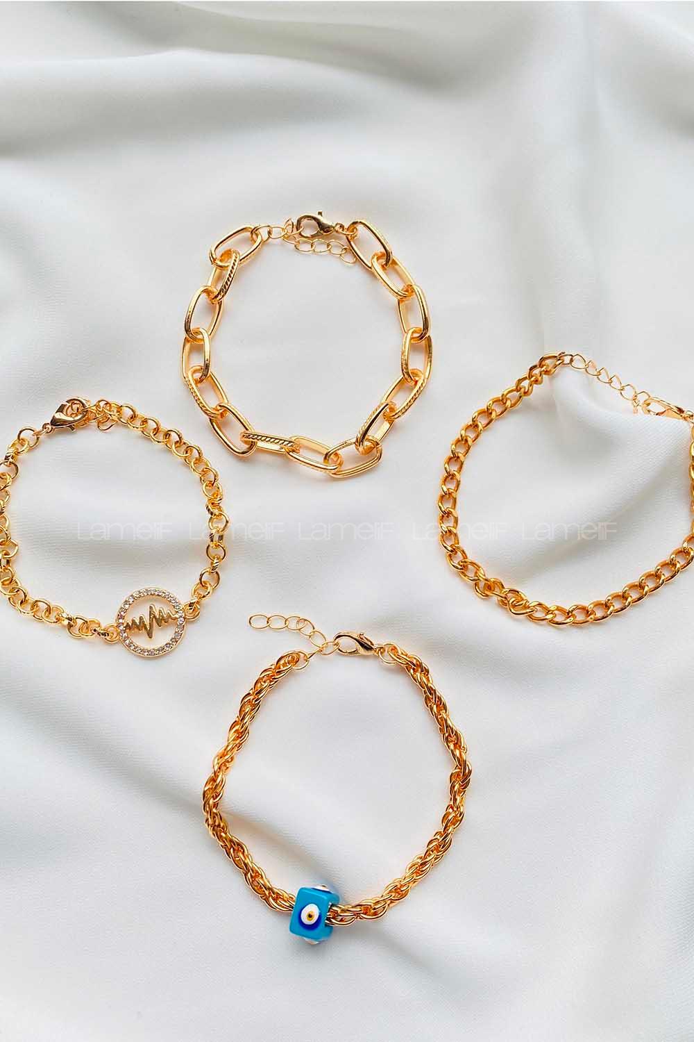 Modalamelif Gold 4Lü Kalp Ritimli Bileklik Seti