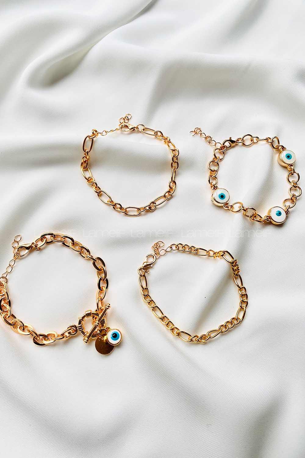 Modalamelif Gold 4Lü Nazar Boncuk Detaylı Bileklik Seti