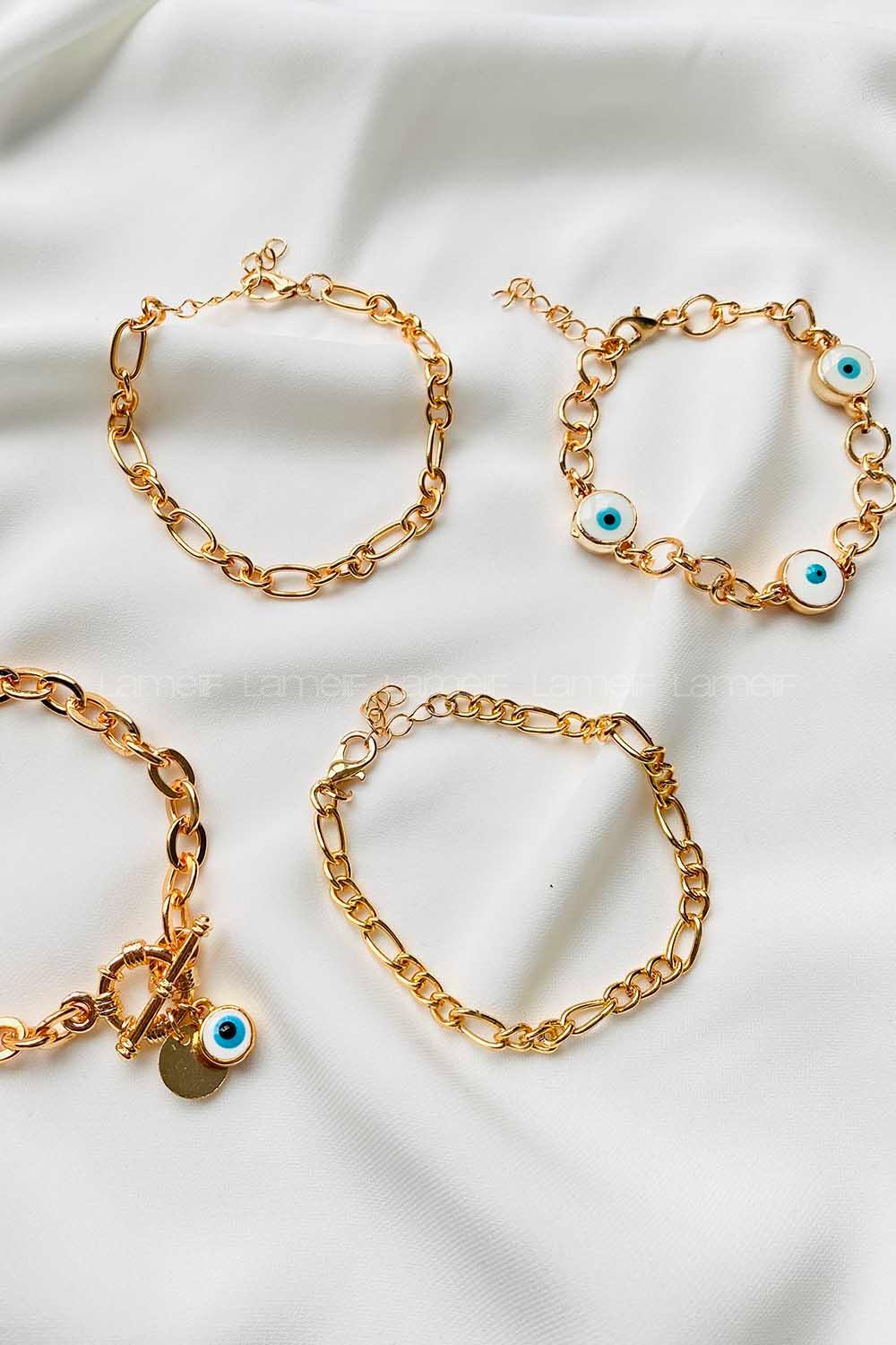 Modalamelif Gold 4Lü Nazar Boncuk Detaylı Bileklik Seti