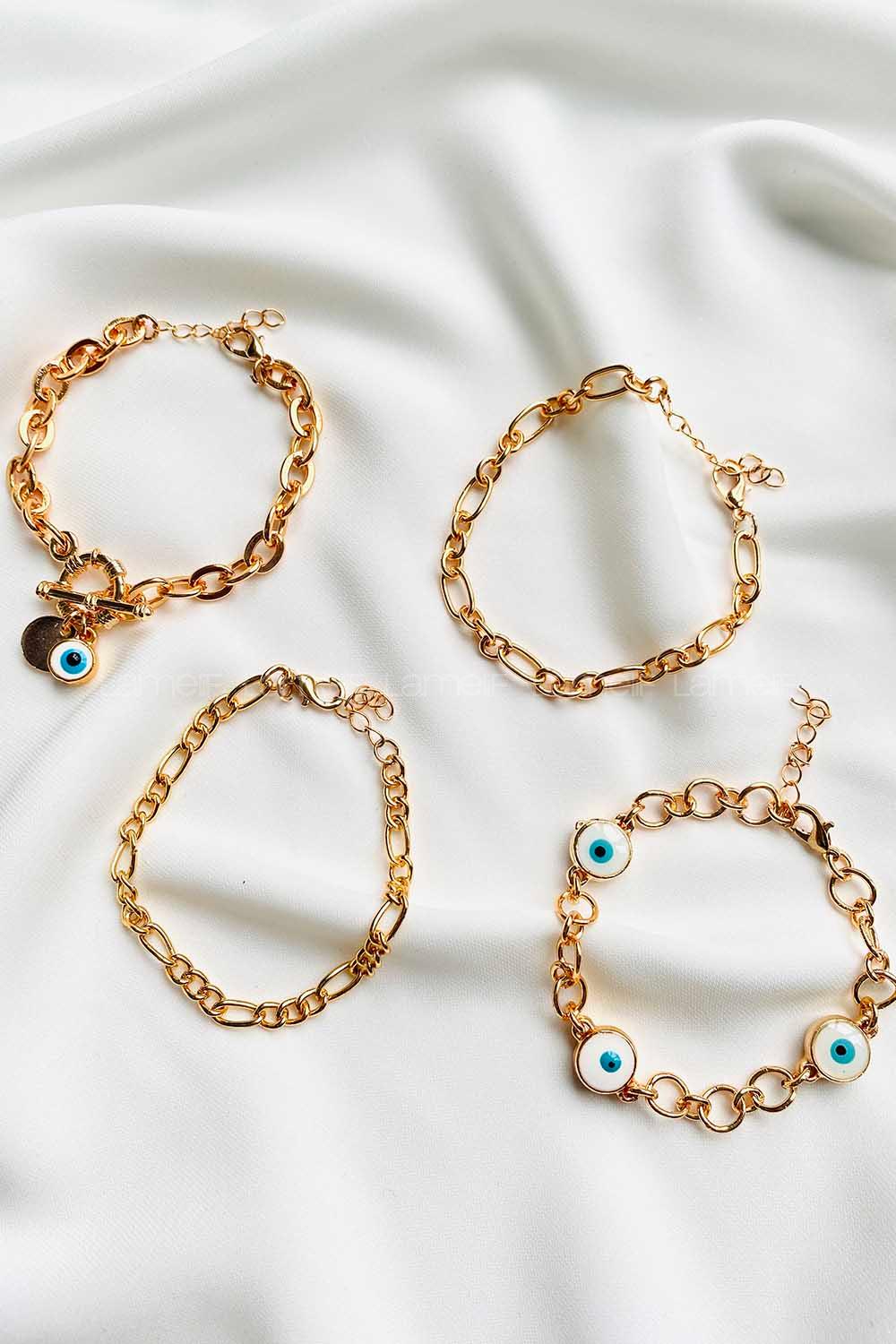 Modalamelif Gold 4Lü Nazar Boncuk Detaylı Bileklik Seti