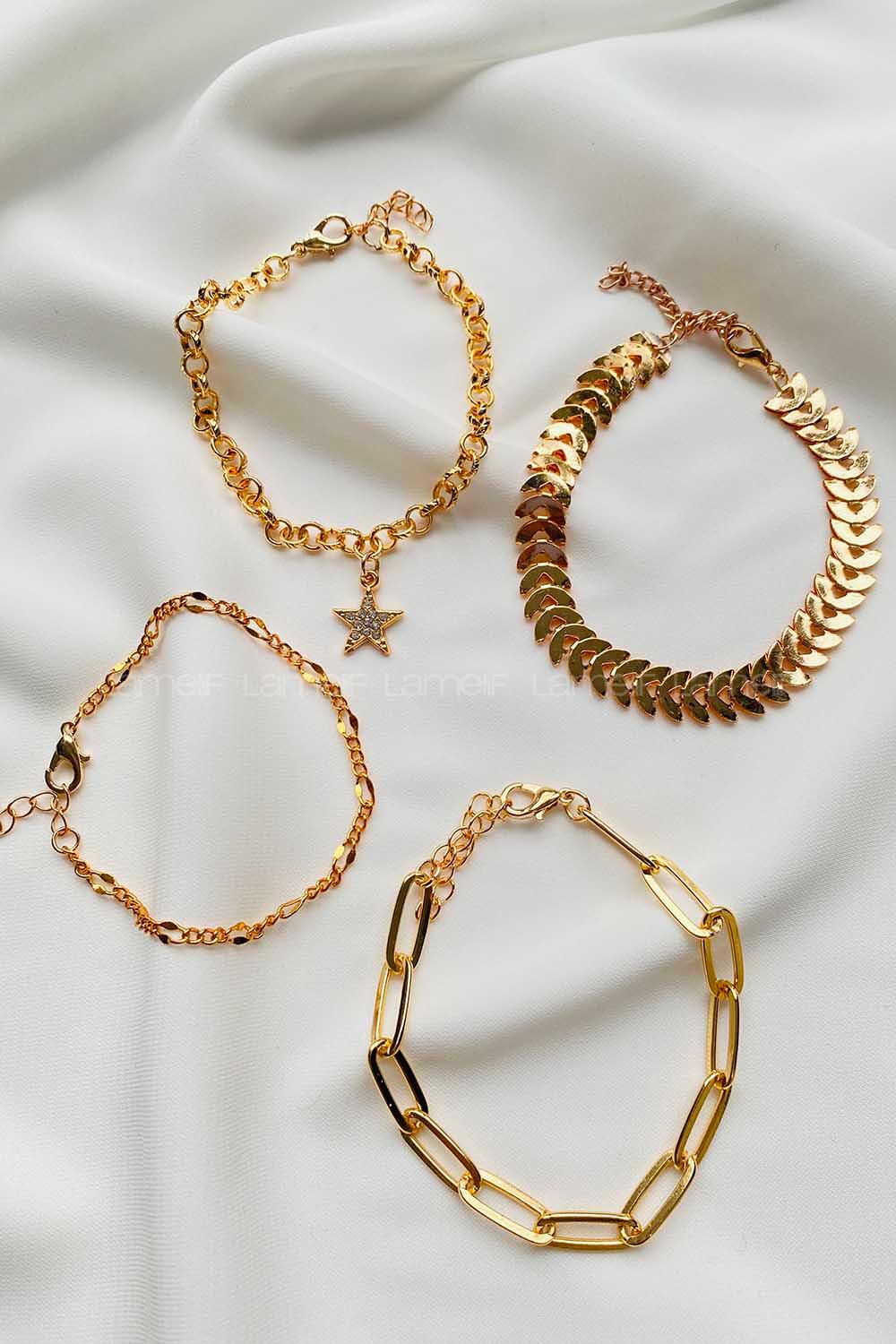 Modalamelif Gold 4Lü Yıldız Detaylı Bileklik Seti