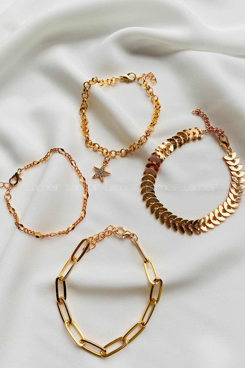 Modalamelif Gold 4Lü Yıldız Detaylı Bileklik Seti