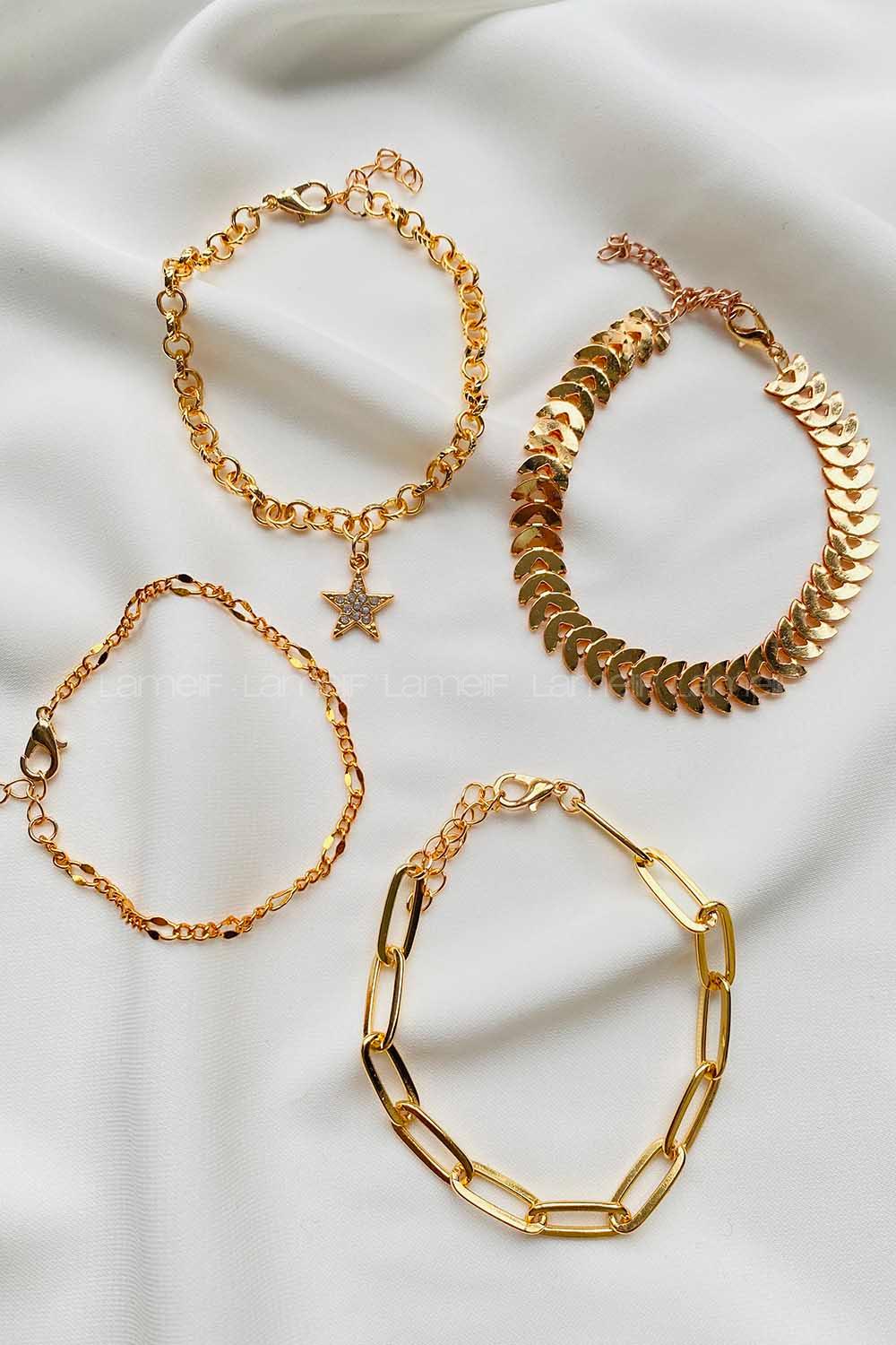 Modalamelif Gold 4Lü Yıldız Detaylı Bileklik Seti