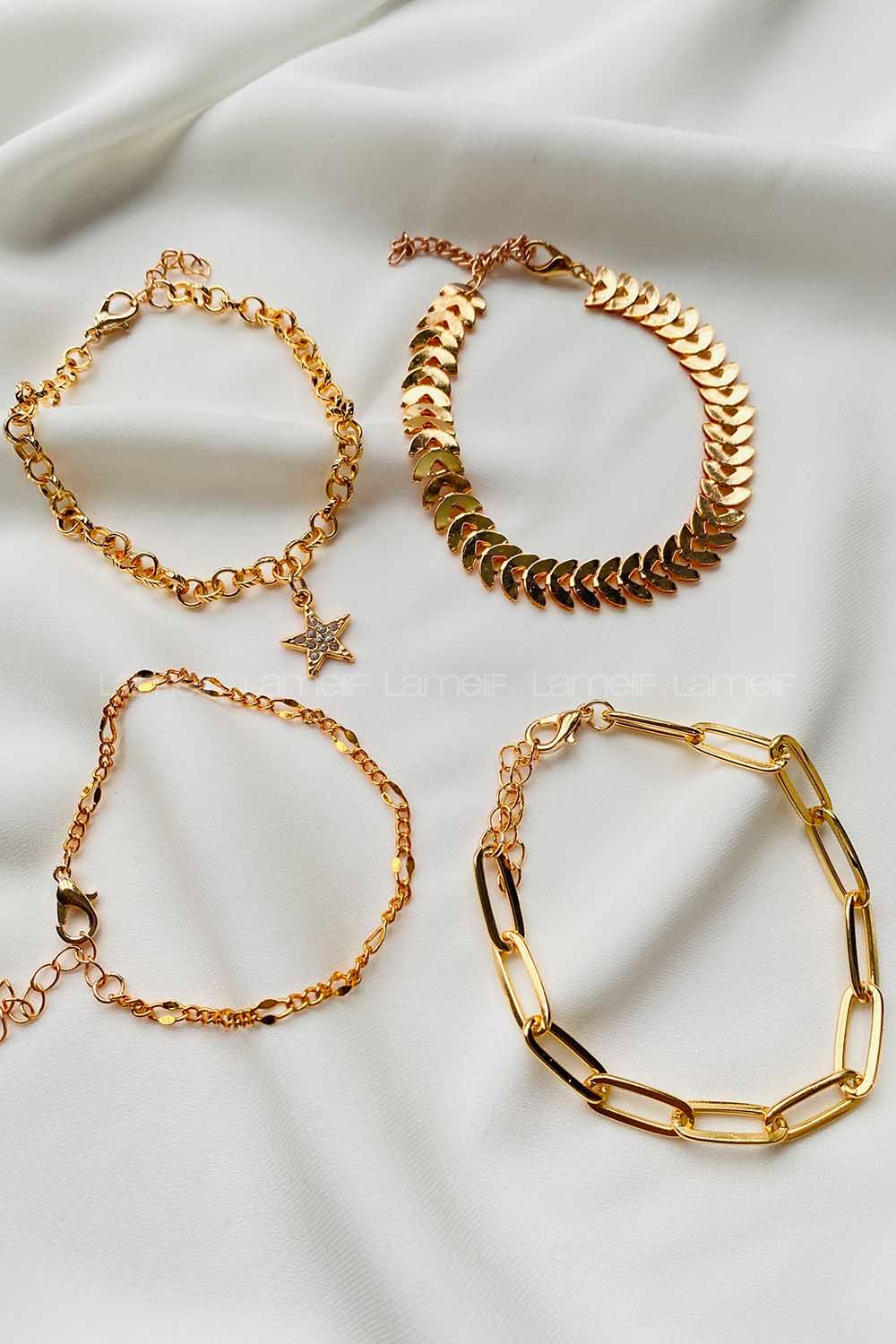 Modalamelif Gold 4Lü Yıldız Detaylı Bileklik Seti