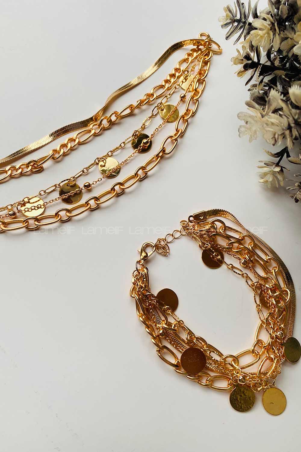 Modalamelif Gold 4Lü Pul Detay Bileklik