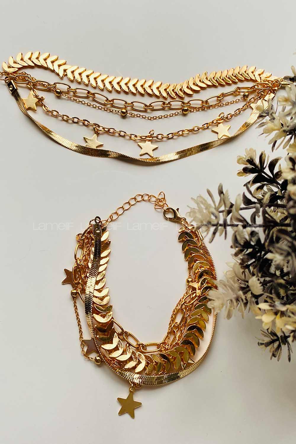 Modalamelif Gold 5Li Yıldız Detay Bileklik