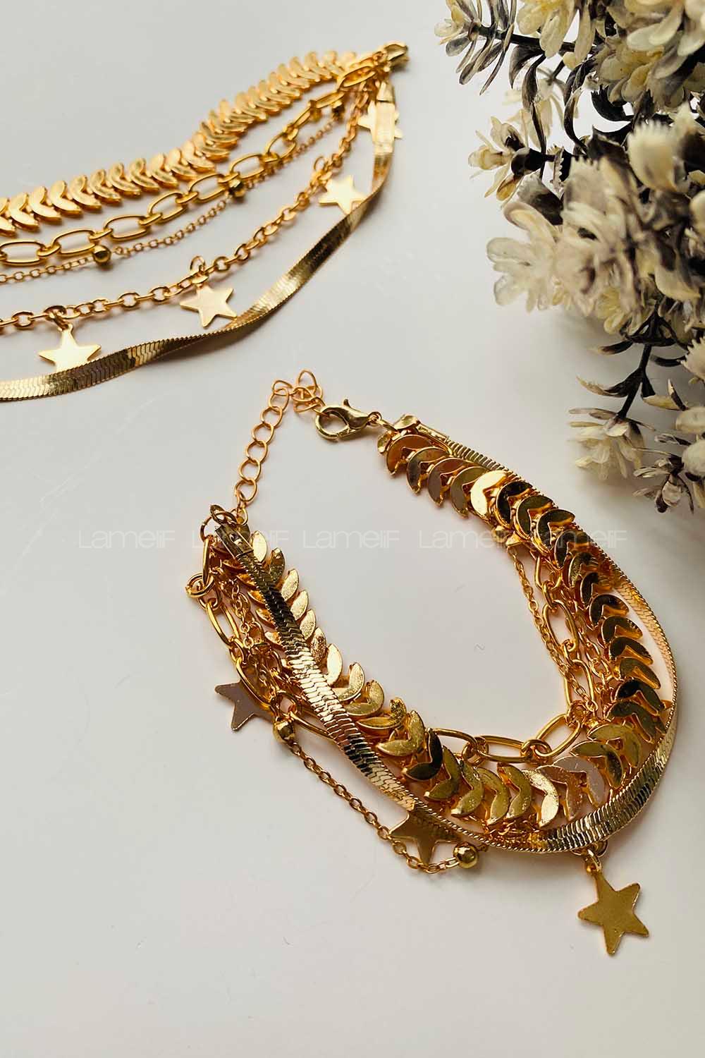 Modalamelif Gold 5Li Yıldız Detay Bileklik