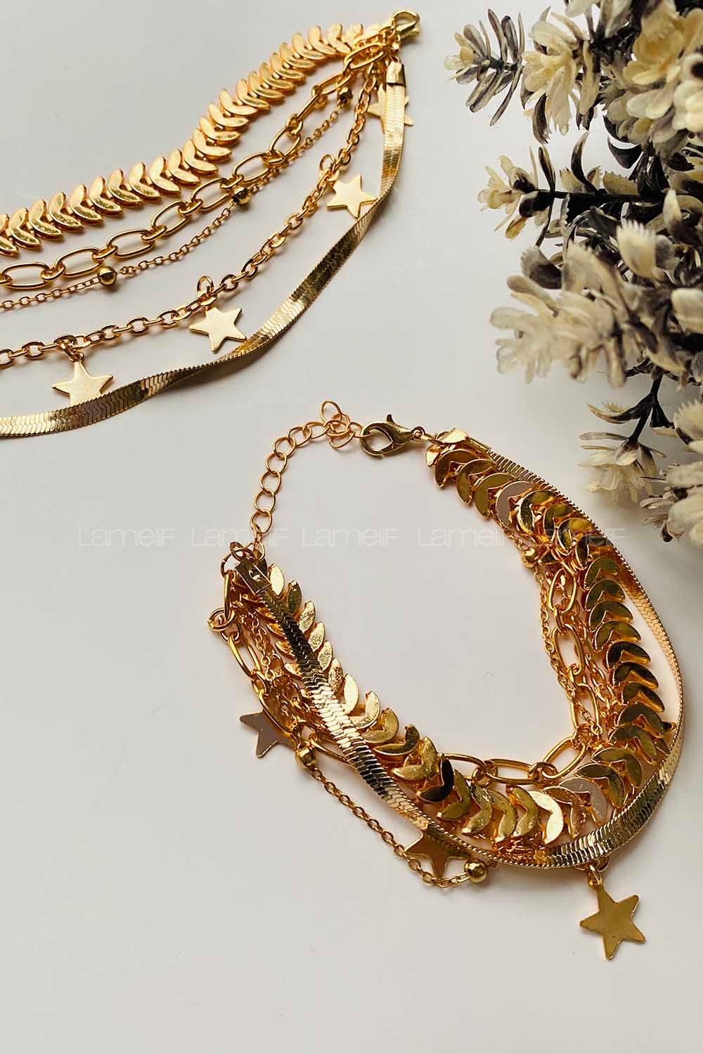 Modalamelif Gold 5Li Yıldız Detay Bileklik