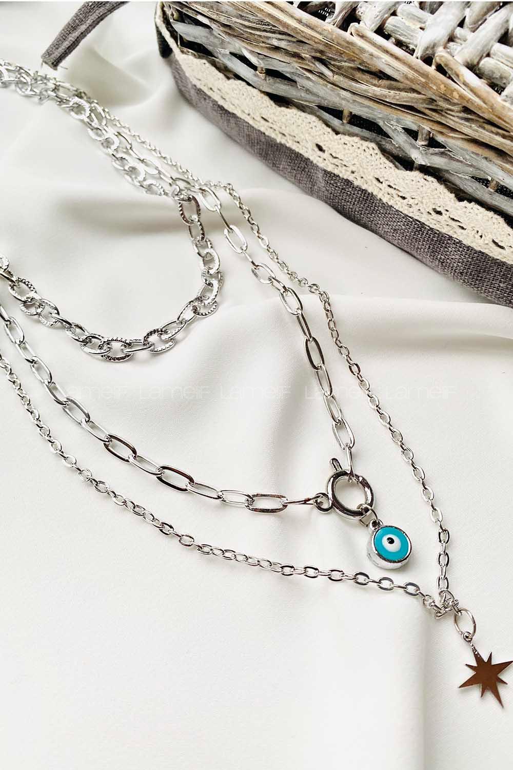 Modalamelif Gümüş 3Lü Kombin Kuzey Yıldız Detaylı Kolye