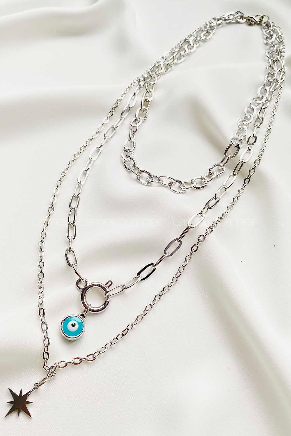 Modalamelif Gümüş 3Lü Kombin Kuzey Yıldız Detaylı Kolye