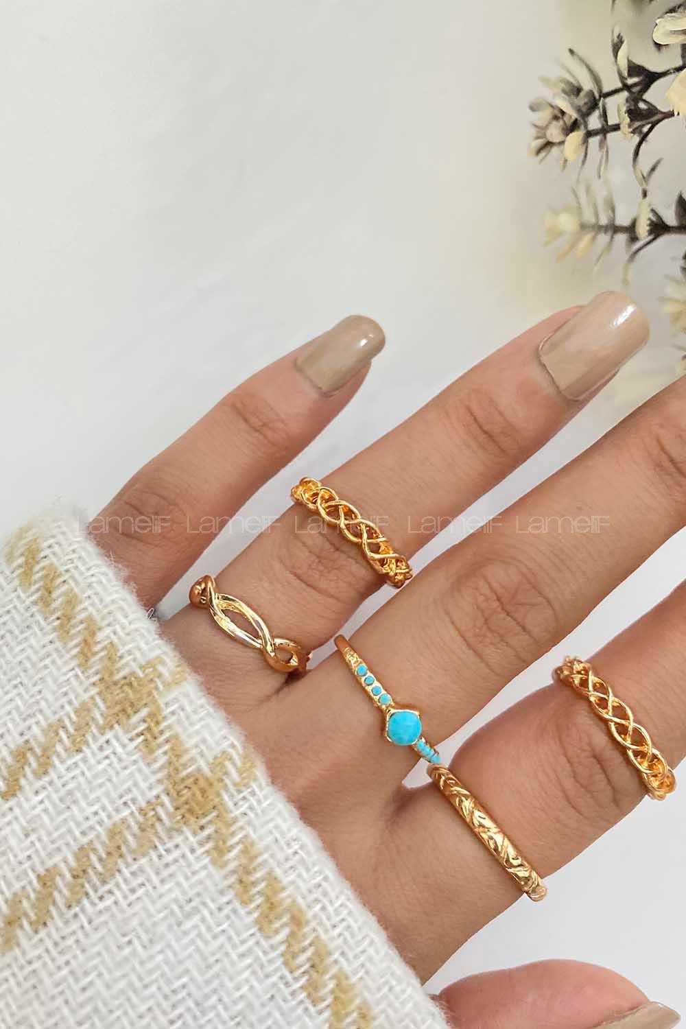 Modalamelif Gold 5li Burgu Detaylı Yüzük