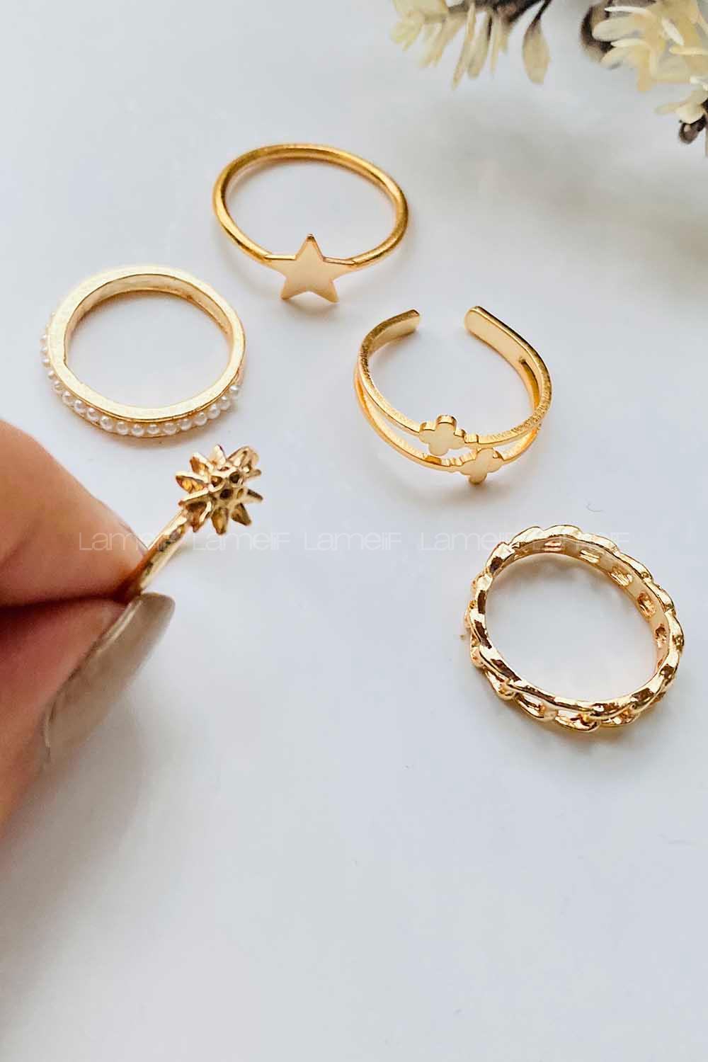 Modalamelif Gold 5li Güneş Detaylı Yüzük