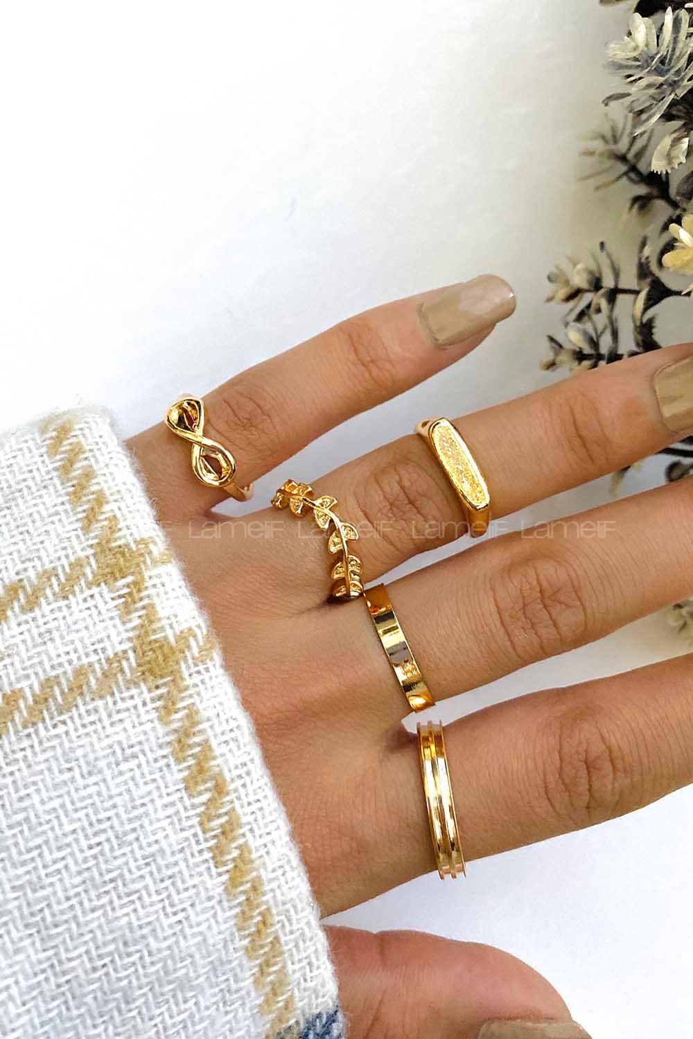 Modalamelif Gold 5li Sonsuzluk Detaylı Yüzük