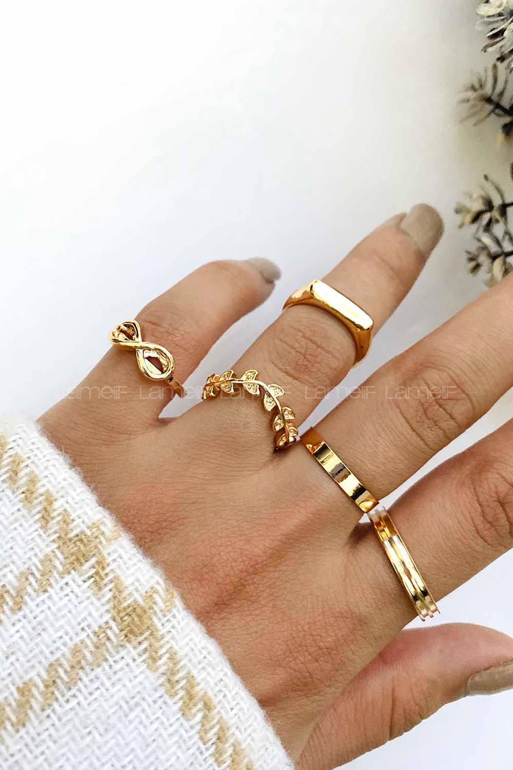 Modalamelif Gold 5li Sonsuzluk Detaylı Yüzük