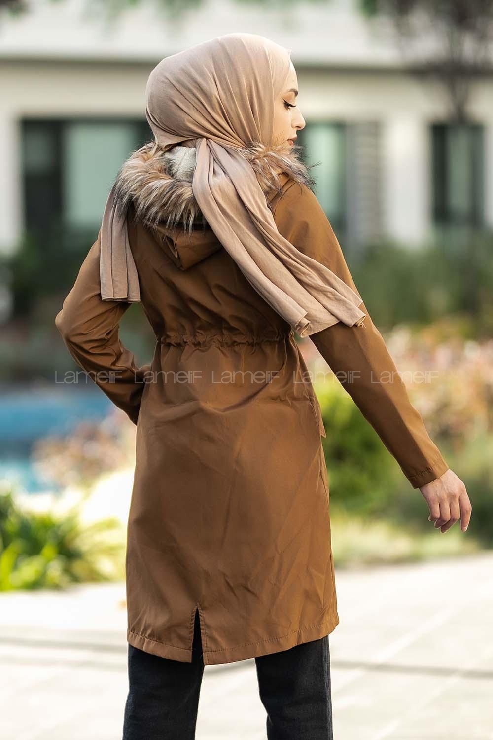 Modalamelif Bel Lastikli İçi Kürklü Mont Camel